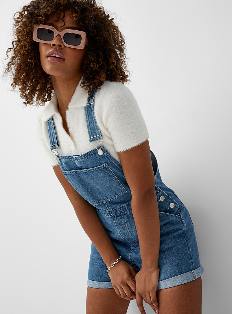 Twik Baby Blue Loose organic cotton denim overall shorts for women