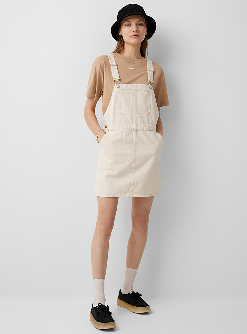 Twik Ivory White Organic cotton denim apron dress for women