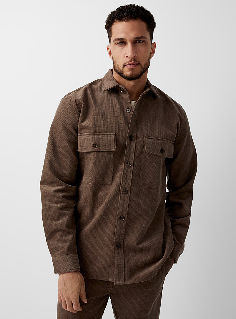 Le 31 Brown Crosscut corduroy overshirt for men