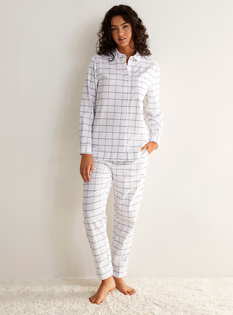 Miiyu: L'ensemble pyjama en popeline à motif Blanc à motifs pour femme