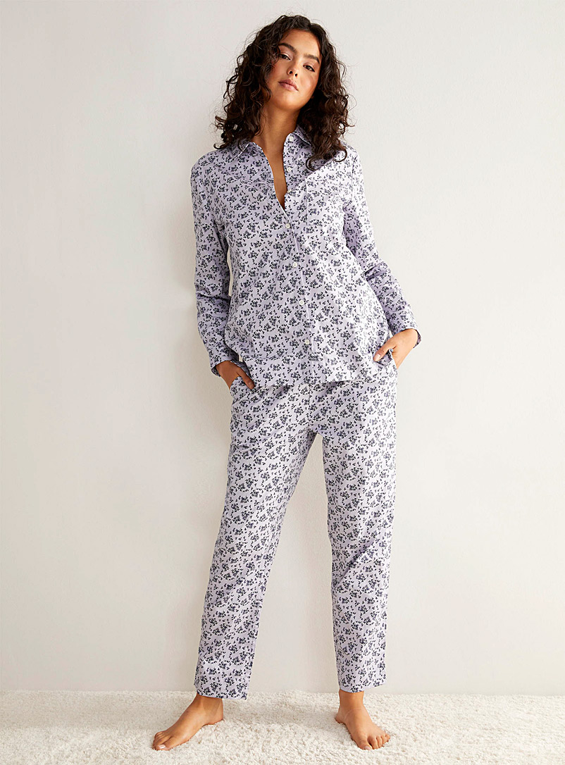 Miiyu: L'ensemble pyjama en popeline à motif Pourpre à motifs pour femme