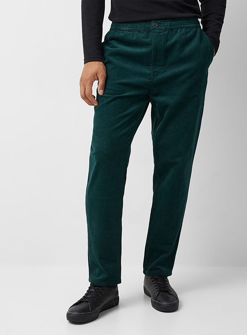 Le 31: Le pantalon velours côtelé entrecoupé Coupe Séoul - Fuselée Vert foncé-mousse-olive pour homme
