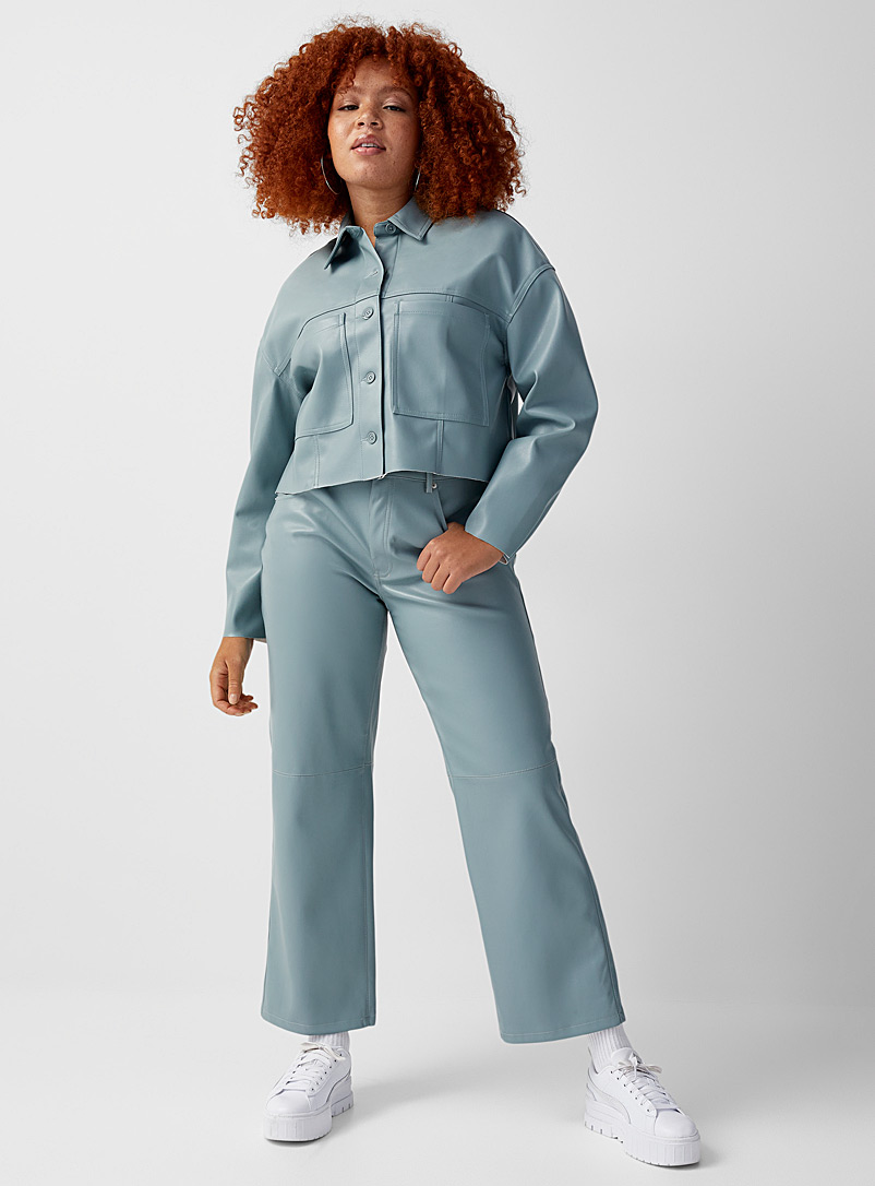 Twik: Le pantalon large faux cuir Bleu moyen-ardoise pour femme