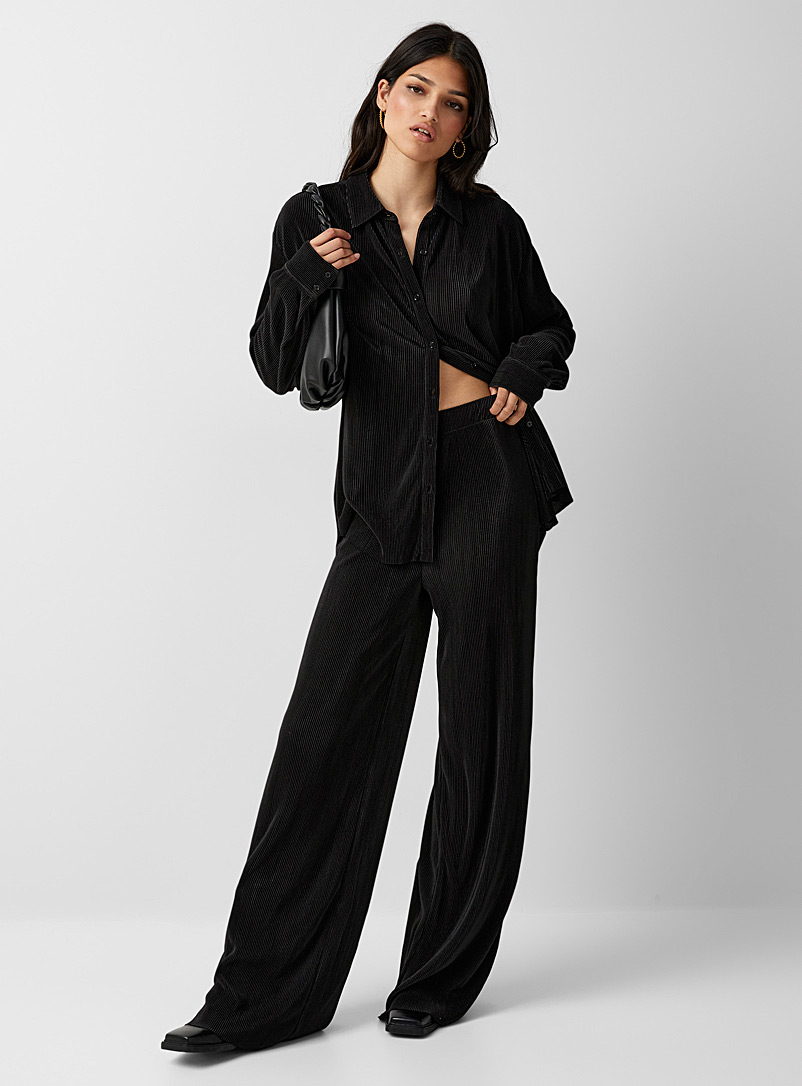Icône: Le pantalon large plissé Noir pour femme
