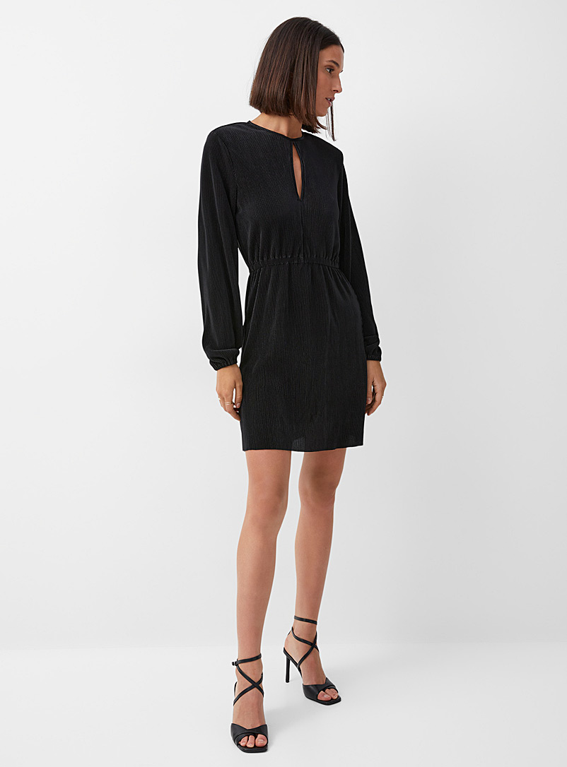 Icône Black Slit-collar pleated dress for women