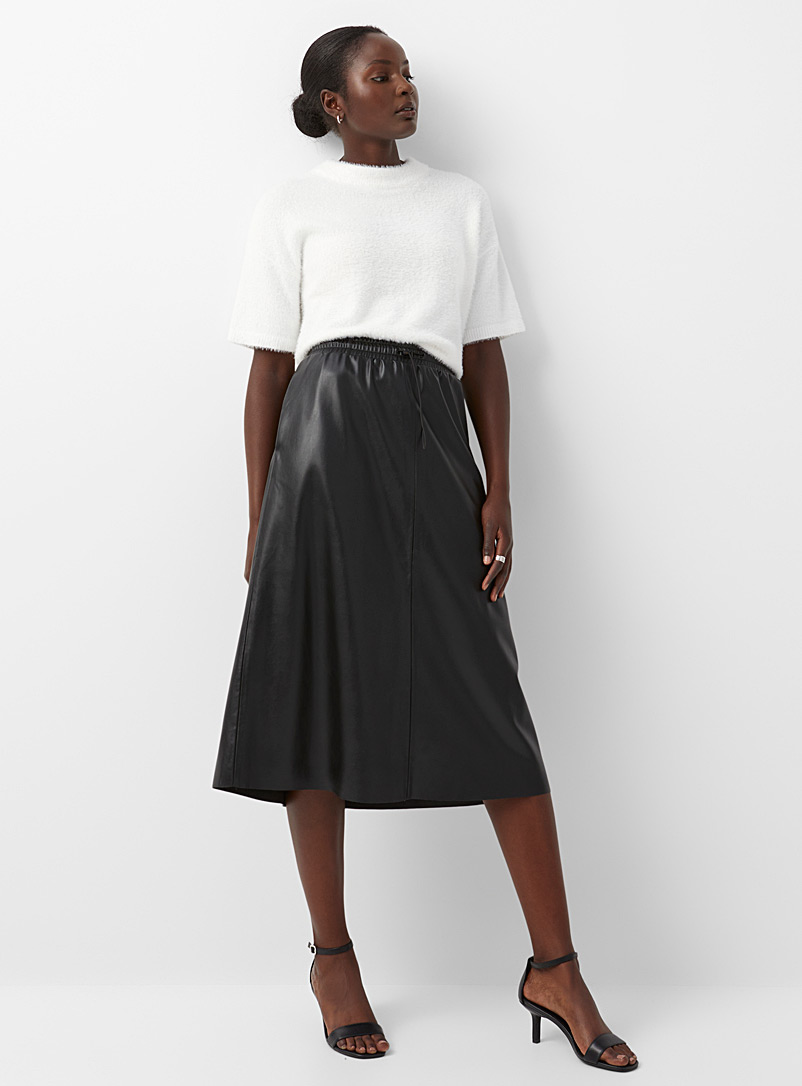 Contemporaine Black Faux-leather elastic-waist skirt for women