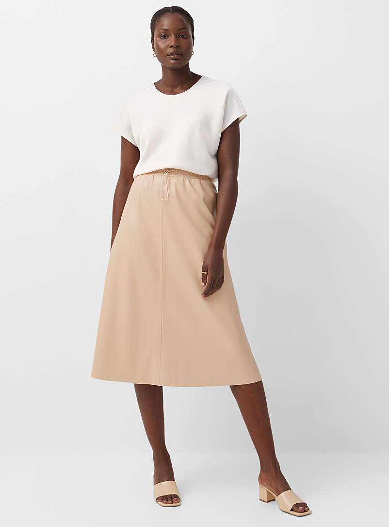 Contemporaine Ecru/Linen Faux-leather elastic waist skirt for women