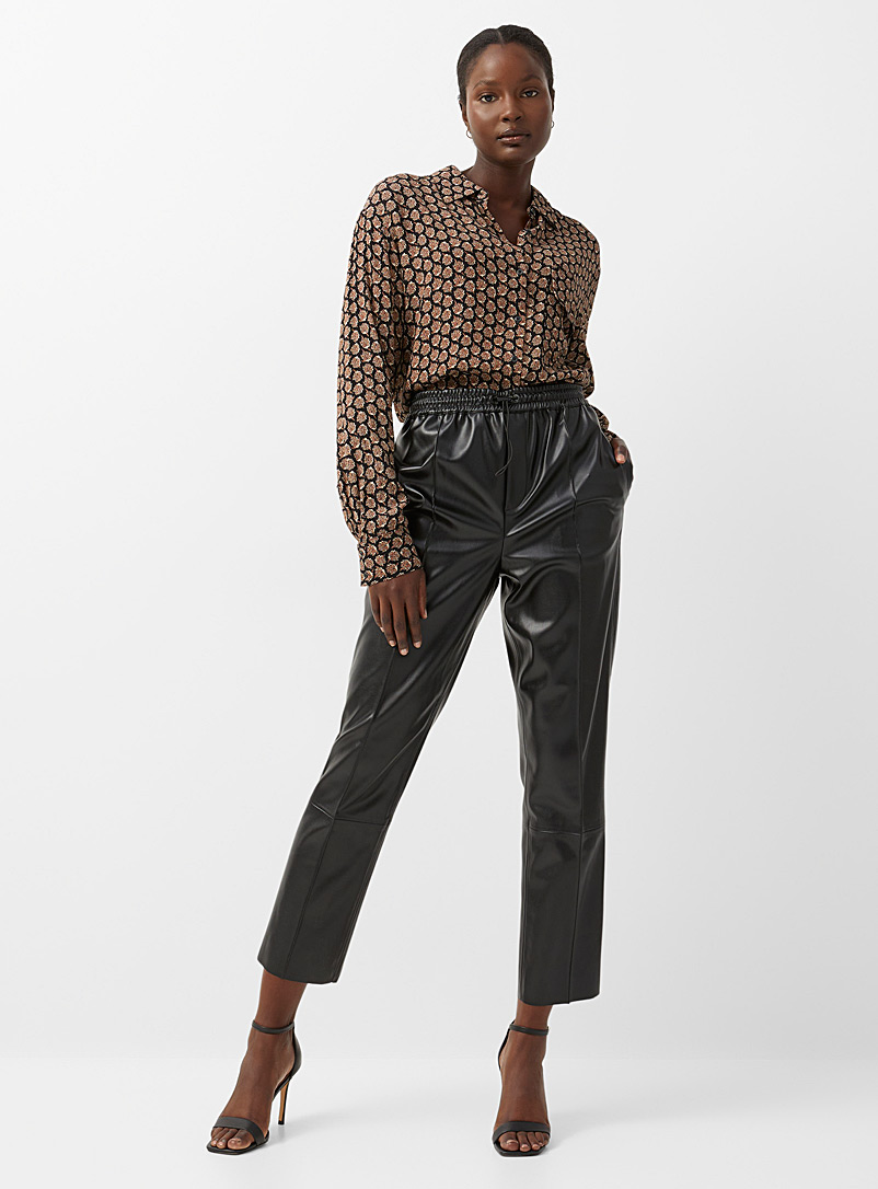 Contemporaine Black Elastic waistband faux-leather pant for women