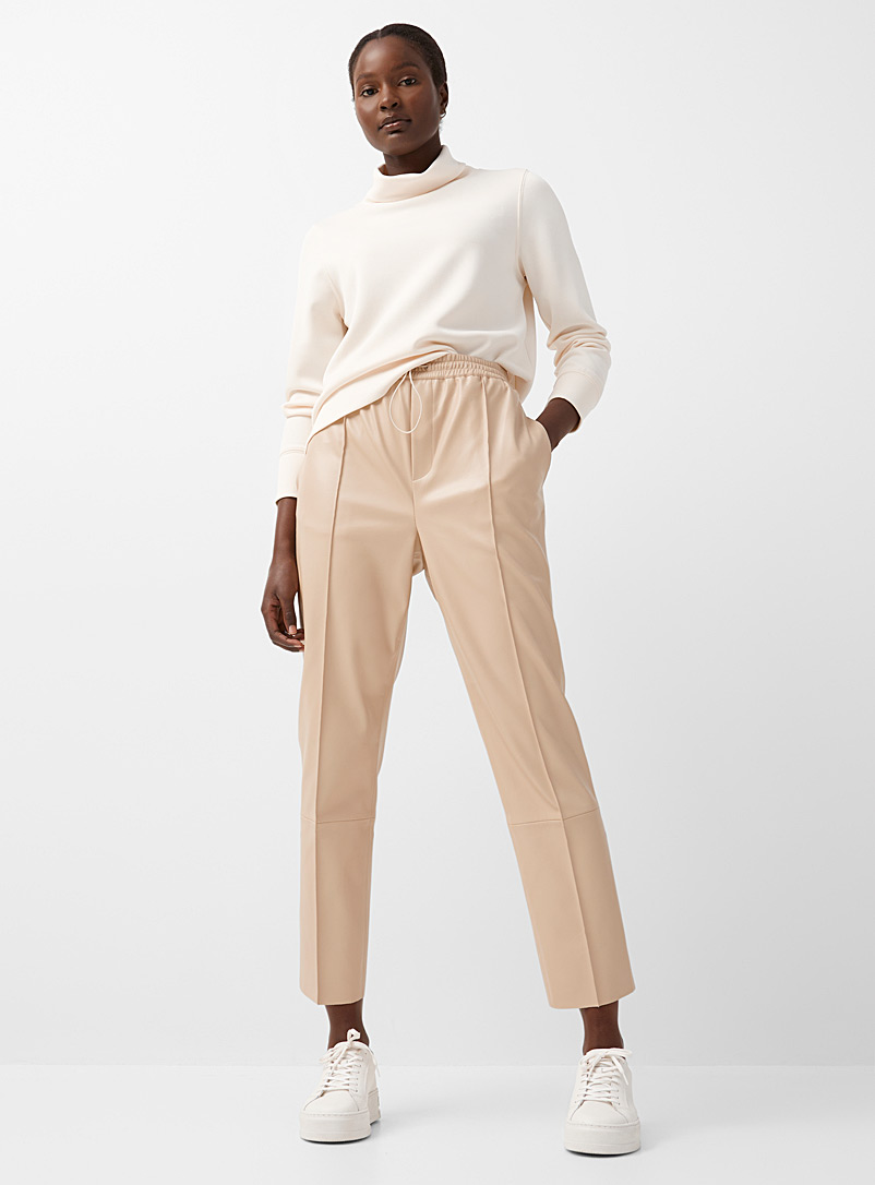 Contemporaine Ecru/Linen Elastic waistband faux-leather pant for women