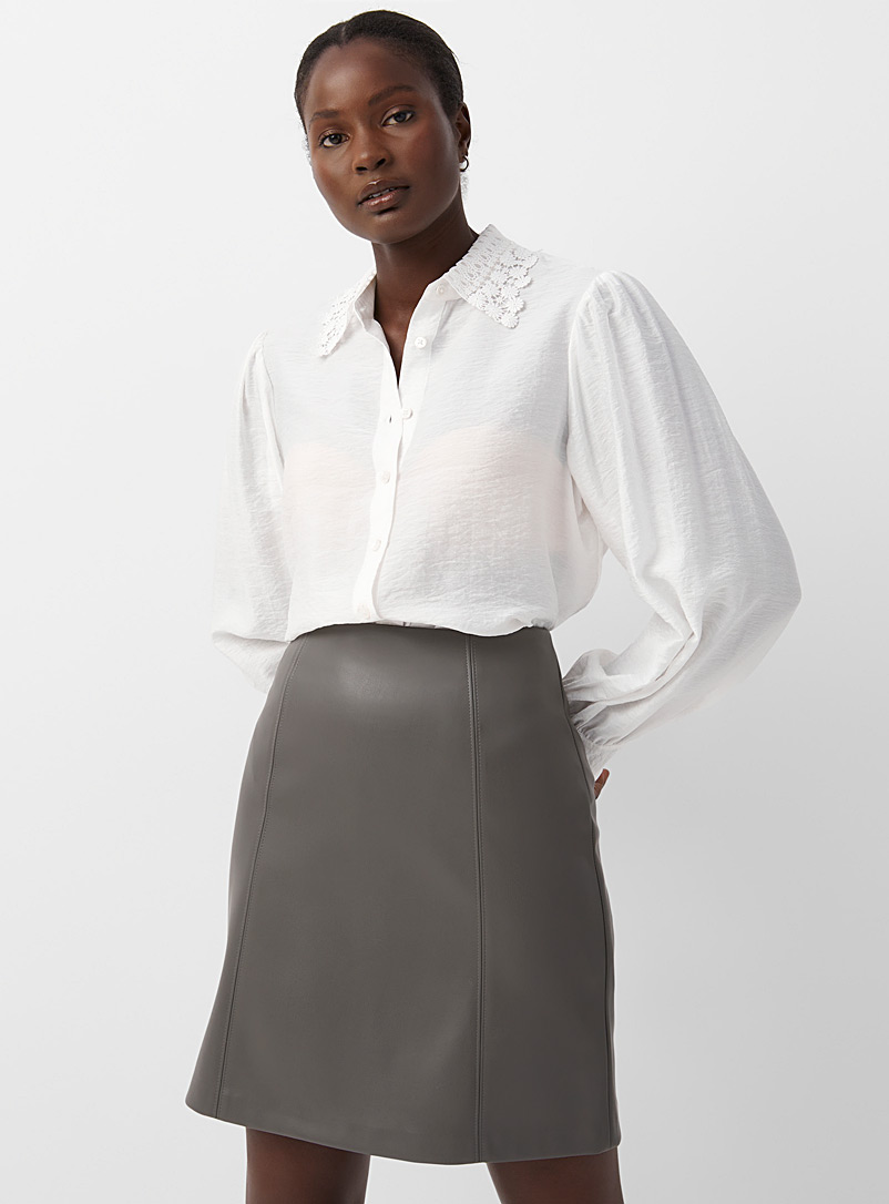 Contemporaine Dark Grey Faux-leather short skirt for women