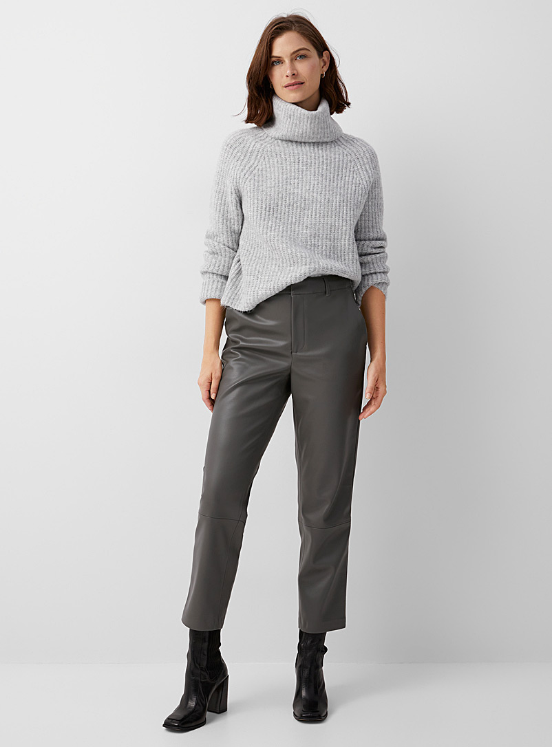 Contemporaine Dark Grey Faux-leather straight pant for women