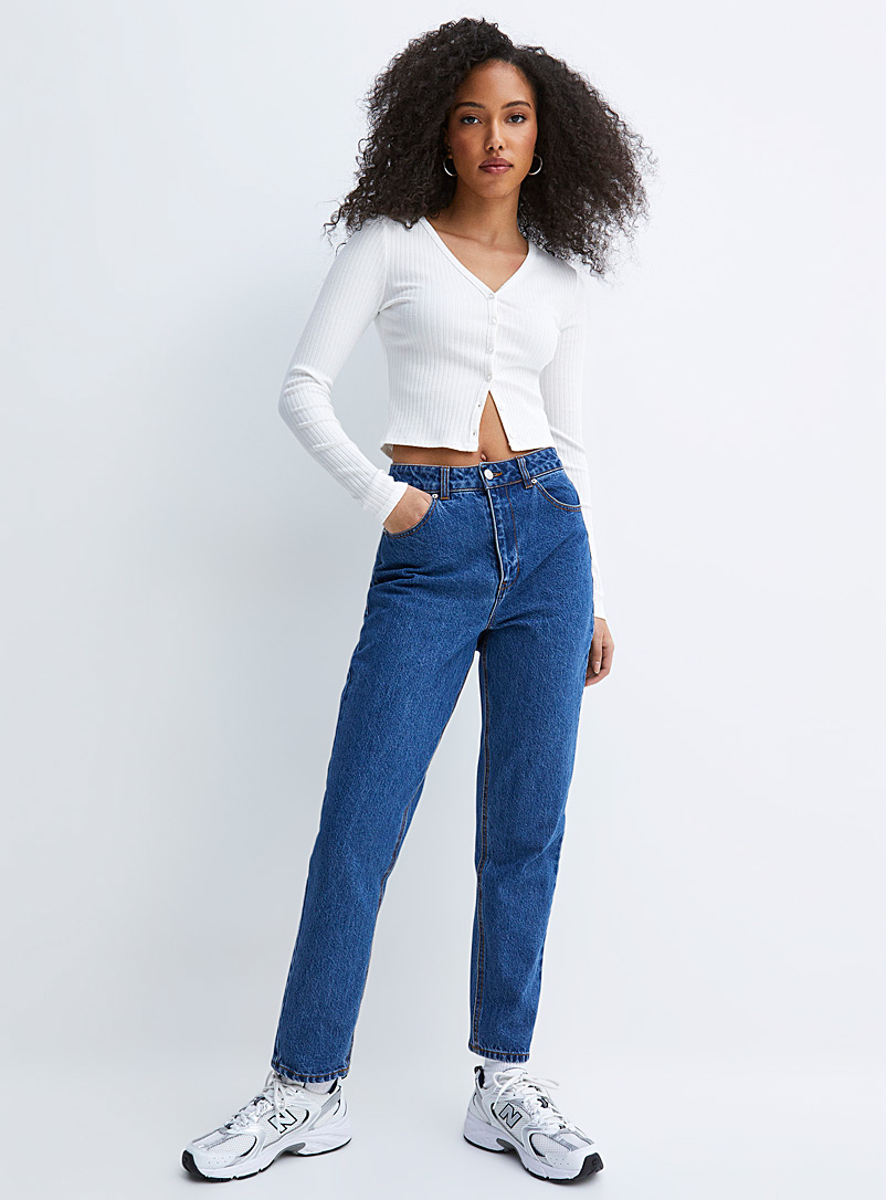 Contrasted Elasticated Capri Jeans - Denim Blue - Just $7