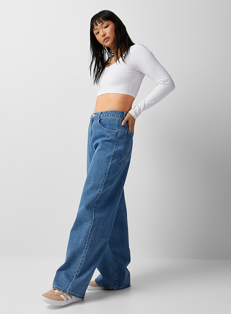 Twik: Le jean jambe extralarge coton recyclé Coupe R&B Bleu moyen pour femme