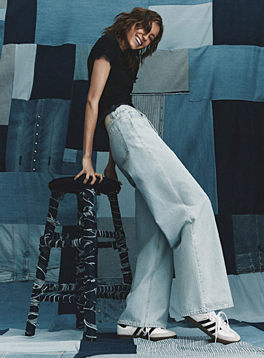 symoid Womens Jeans- Fashion High Rise Wide Leg Stretch Stitching
