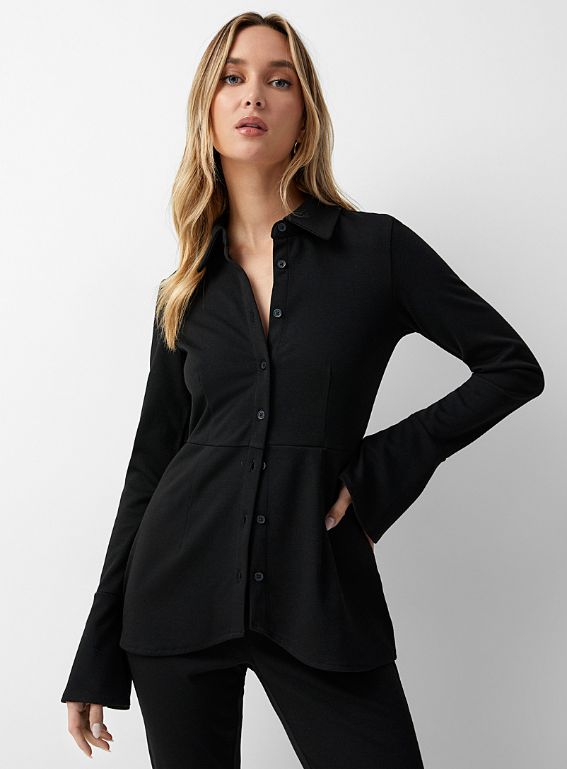 Icône Black Bell-sleeve jacquard shirt for women