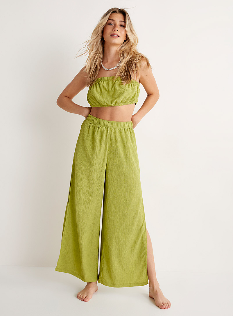 Simons: Le pantalon ample fendu crêpe texturé Vert pour femme