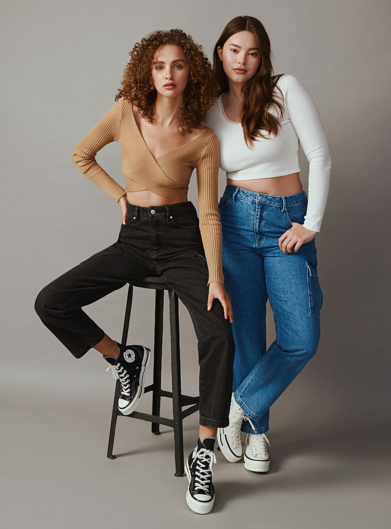 Twik: Le jean ample cargo coton recyclé Noir pour femme