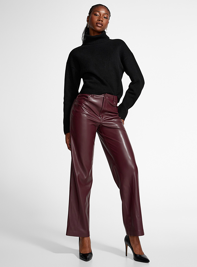 Icône: Le pantalon droit effet cuir souple Rouge foncé-vin-rubis pour femme