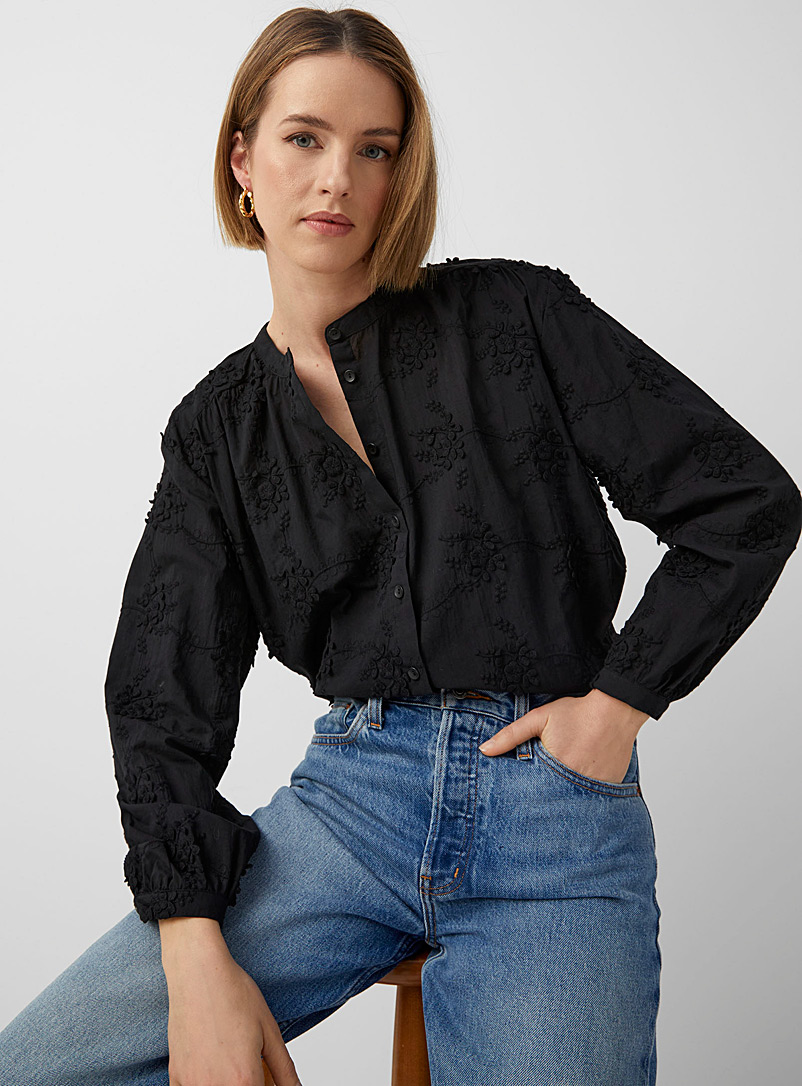 Contemporaine Black Embroidery garden shirt for women