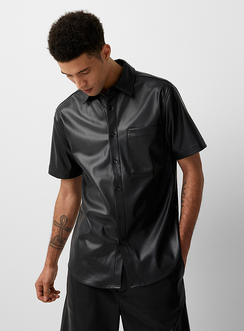 Le 31 Black Faux-leather shirt Comfort fit for men