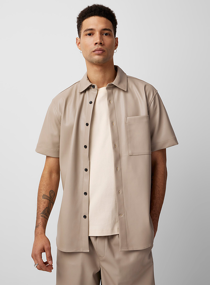 Le 31 Fawn Faux-leather shirt Comfort fit for men