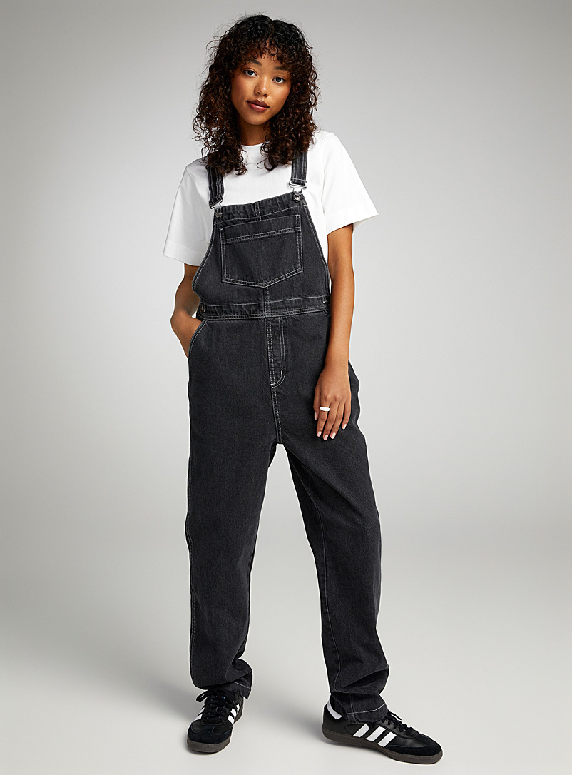 Twik Black Tapered recycled cotton denim overalls for women