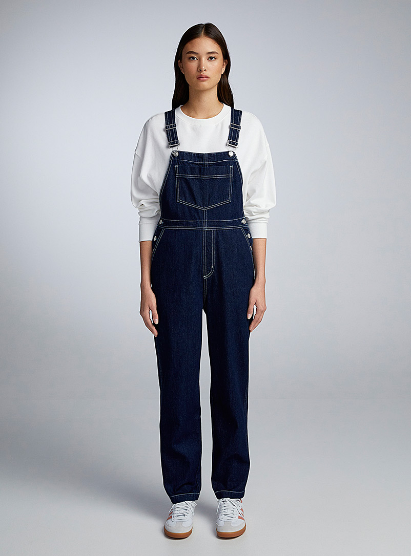 Twik Blue Tapered recycled cotton denim overalls for women