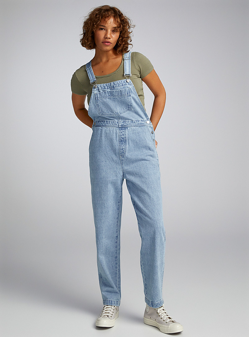 Twik Teal Tapered recycled cotton denim overalls for women
