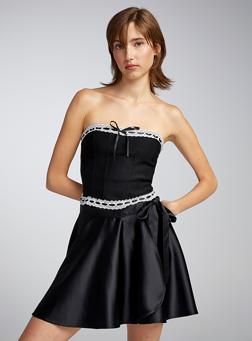 Satin Black Strapless Dress -  Canada