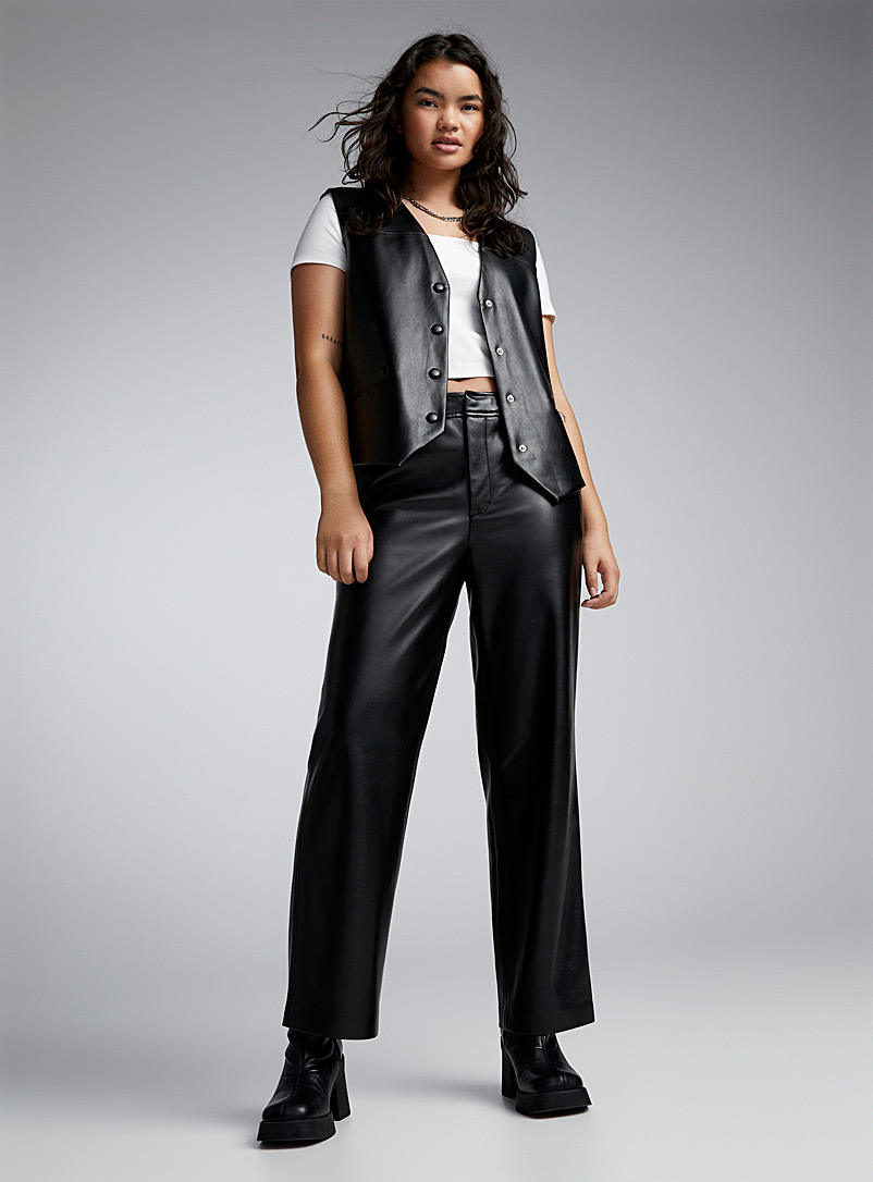 Twik Black Straight faux-leather pant for women