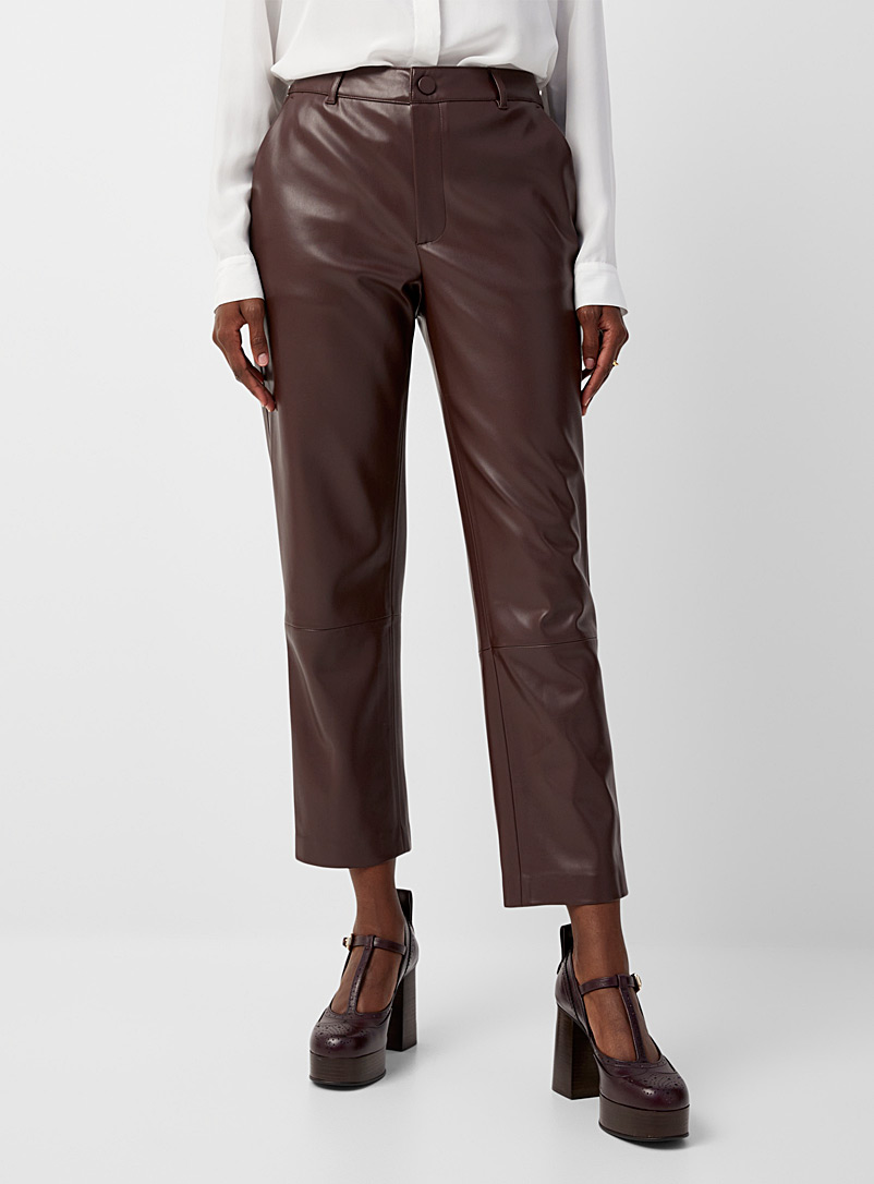 Contemporaine Dark Brown Straight faux-leather pant for women