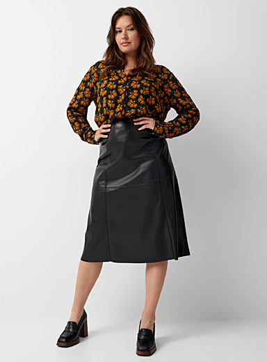 Contemporaine Black Flared faux-leather midi skirt for women