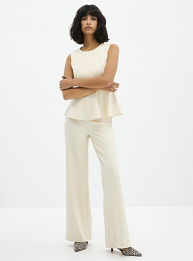 Ic&ocirc;ne: Le pantalon large point de Rome Ivoire - Beige cr&egrave;me pour femme