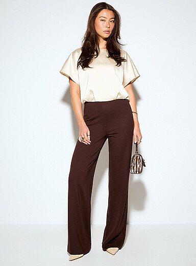 Ic&ocirc;ne: Le pantalon large point de Rome Brun noisette pour femme