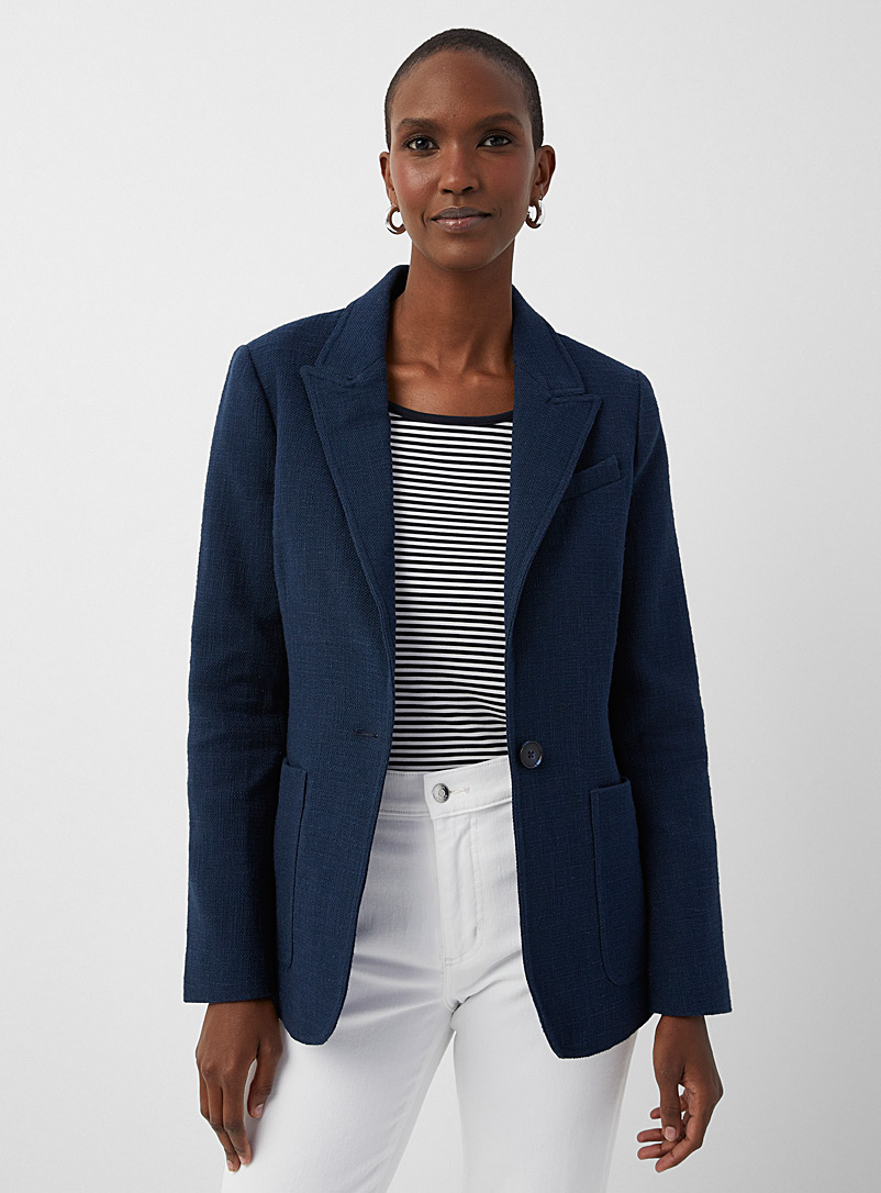 Contemporaine Navy/Midnight Blue Colourful tweed cinched blazer for women
