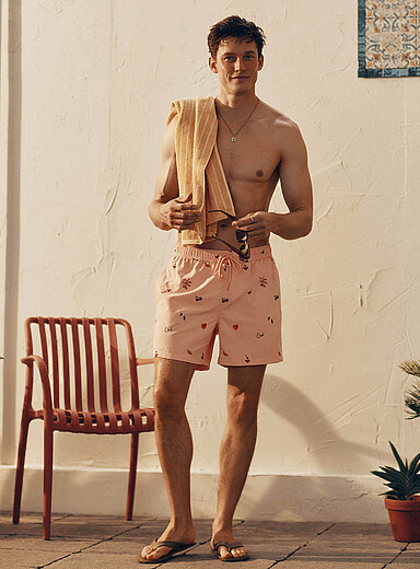 Vacation embroidery swim short