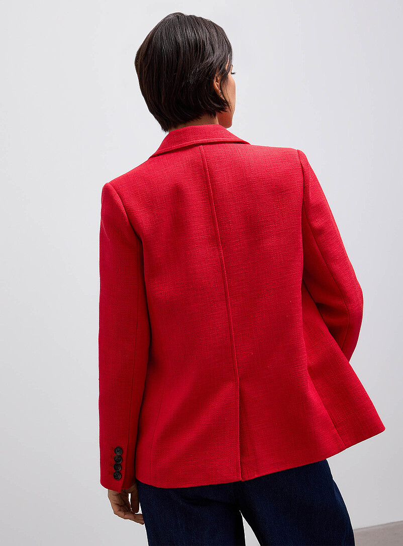 Contemporaine: Le veston textur&eacute; un bouton Blanc cass&eacute; pour femme