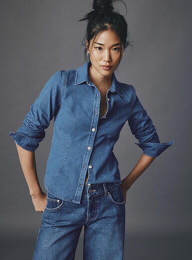 Twik: La chemise ajust&eacute;e denim Bleu moyen - Ardoise pour femme