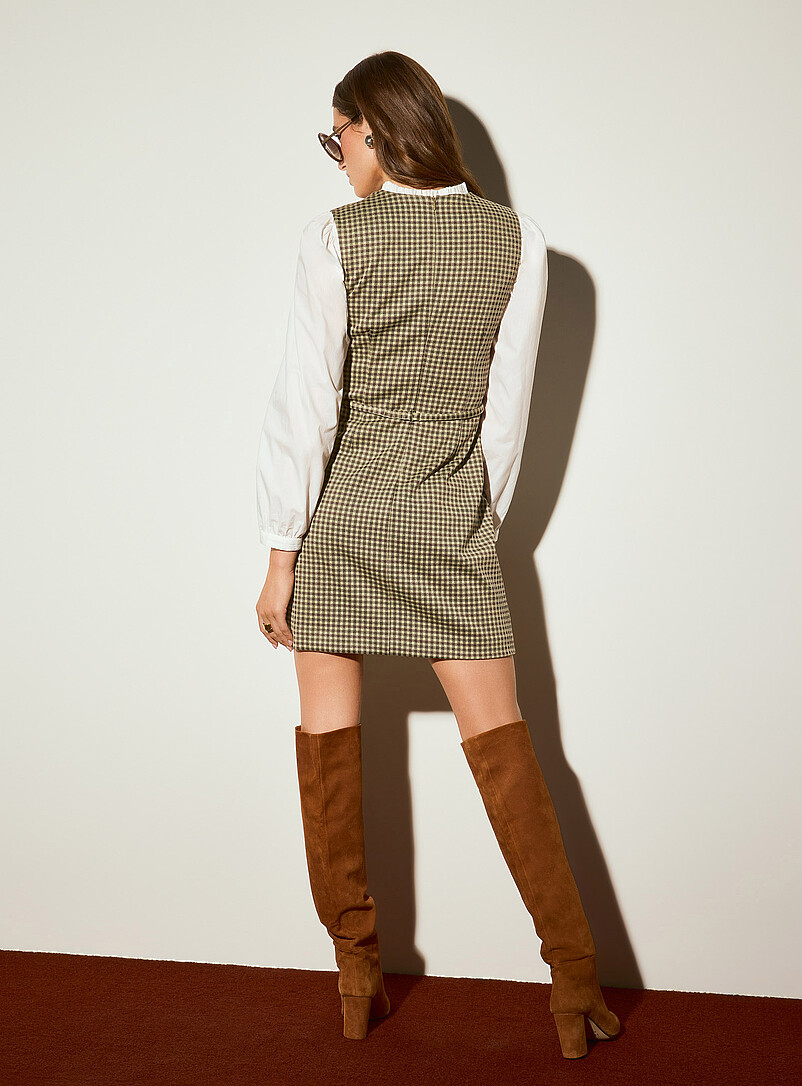 Ic&ocirc;ne Chocolate/Espresso Jacquard knit belted sleeveless dress for women