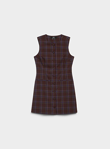 Ic&ocirc;ne: La minirobe boutonn&eacute;e &agrave; carreaux Chocolat - Espresso pour femme