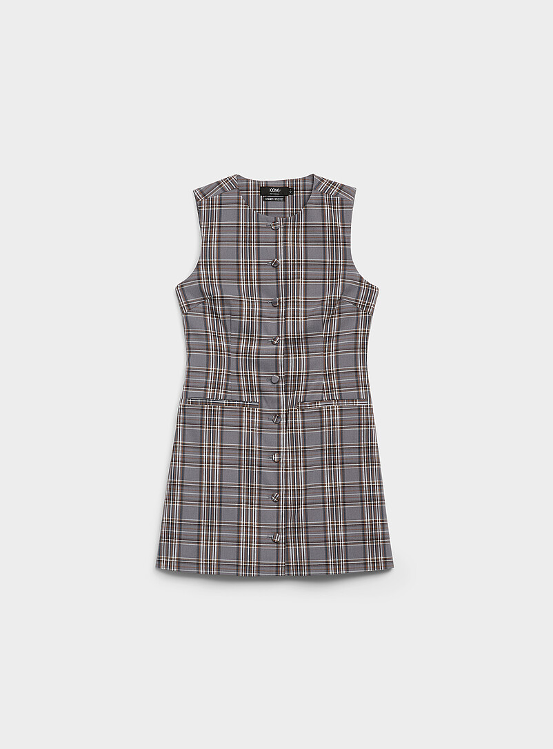 Ic&ocirc;ne Burgundy Checked button-front minidress for women