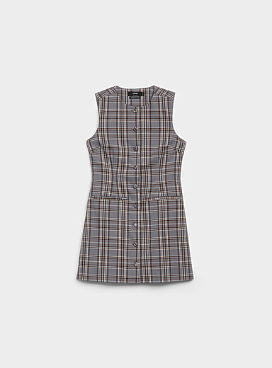 Ic&ocirc;ne Chocolate/Espresso Checked button-front minidress for women