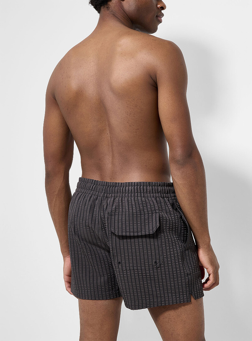 Simons: Le maillot short seersucker rayures cama&iuml;eux Jaune dor&eacute; pour homme