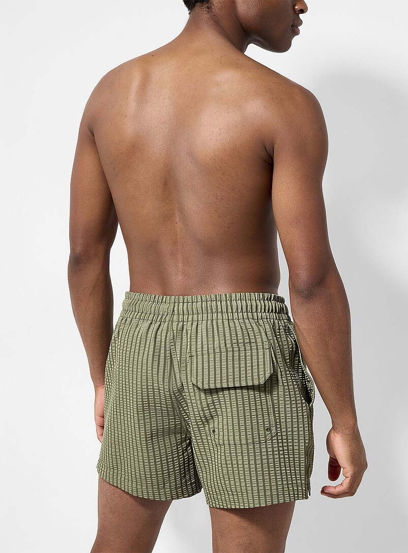Simons Golden Yellow Monochrome stripe seersucker swim short for men