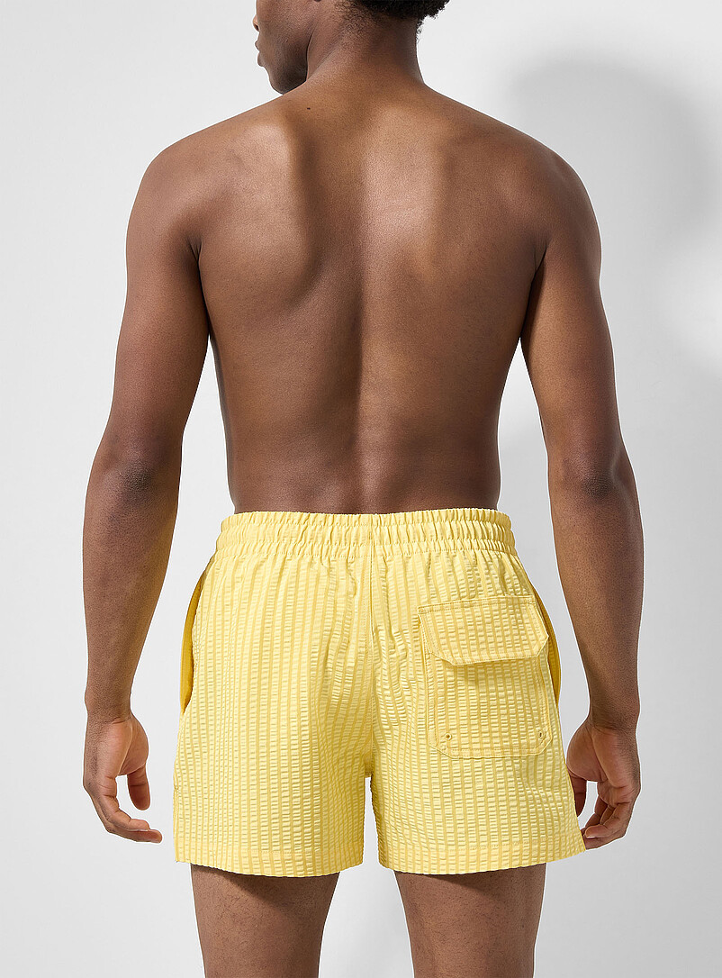 Simons Golden Yellow Monochrome stripe seersucker swim short for men