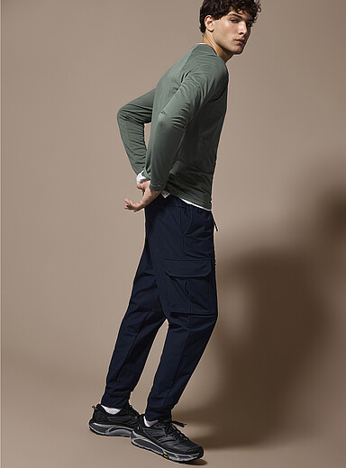 I.FIV5 Navy/Midnight Blue Stretch-weave cargo joggers for men
