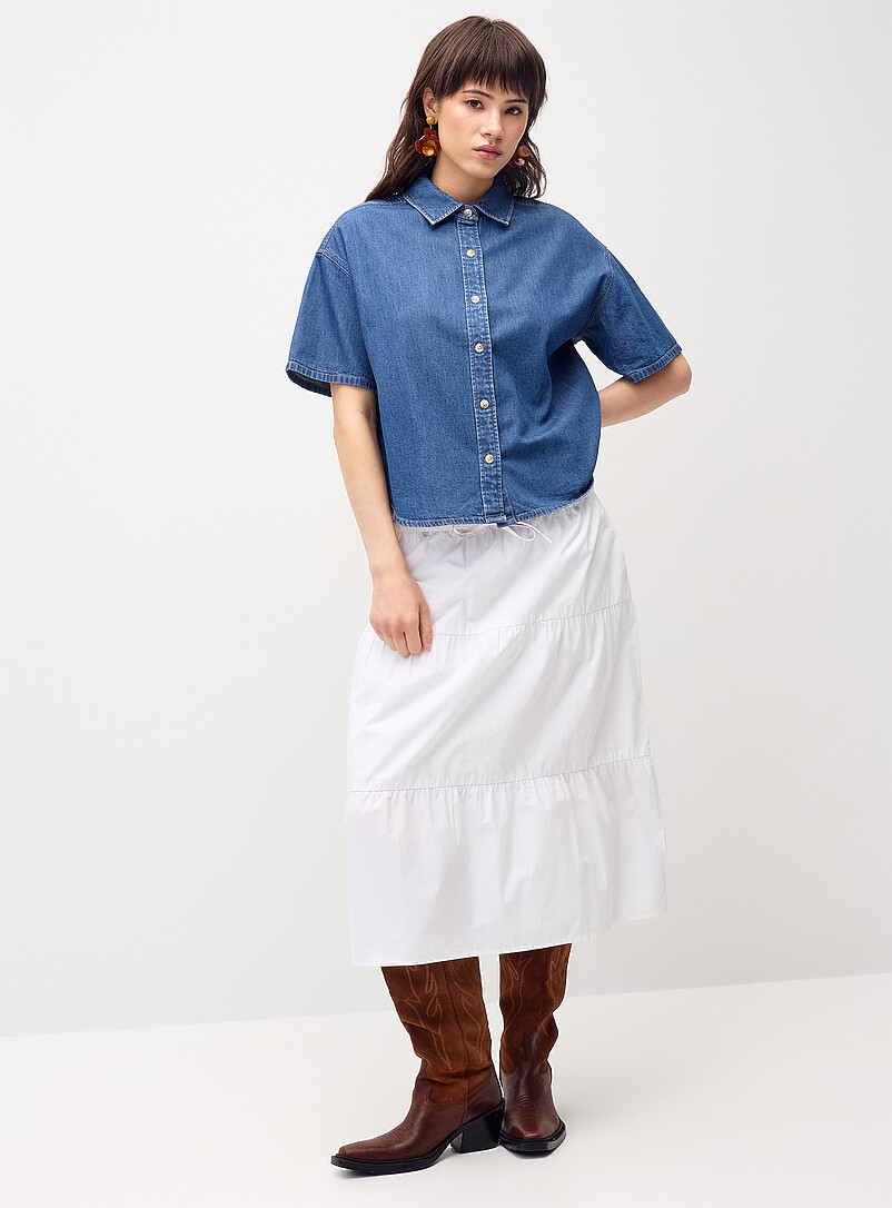 Twik Dark wash Boxy-fit denim shirt for women