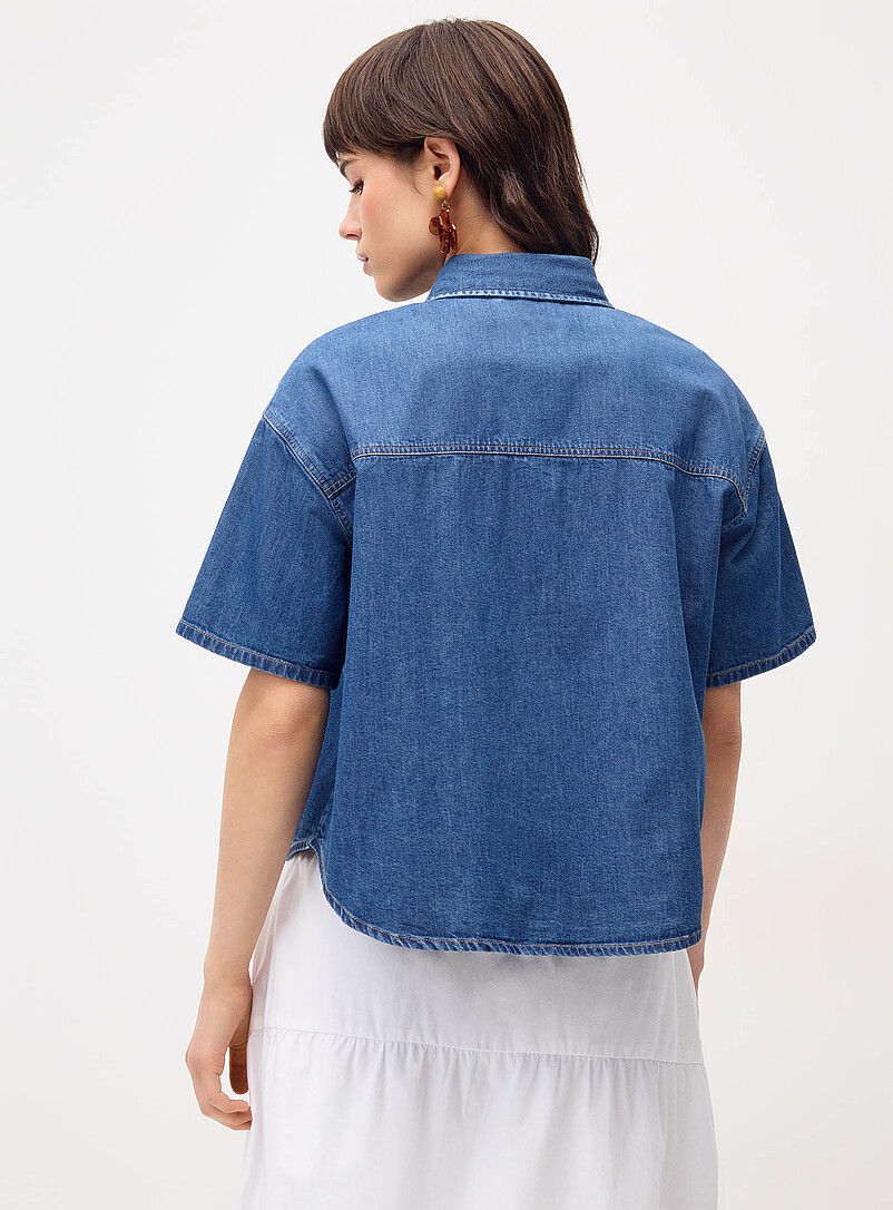 Twik Dark wash Boxy-fit denim shirt for women