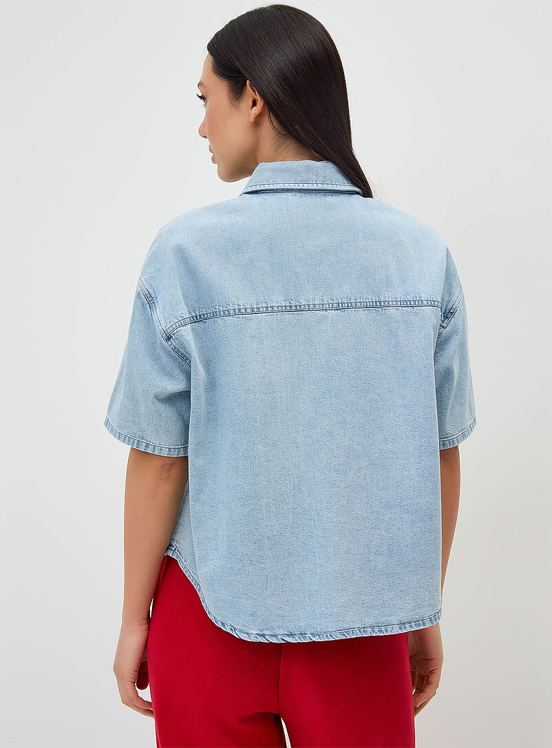 Twik Dark wash Boxy-fit denim shirt for women