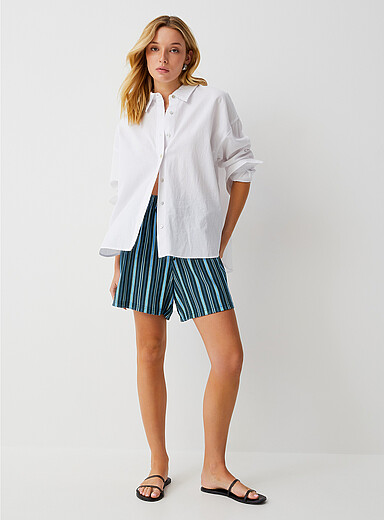 Ic&ocirc;ne Patterned Blue Irregular stripes piqu&eacute; short for women